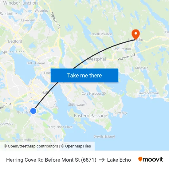 Herring Cove Rd Before Mont St (6871) to Lake Echo map