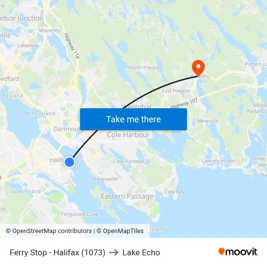 Ferry Stop - Halifax (1073) to Lake Echo map