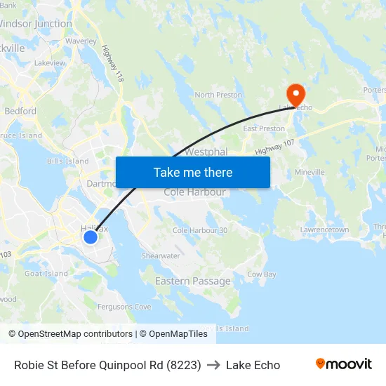 Robie St Before Quinpool Rd (8223) to Lake Echo map