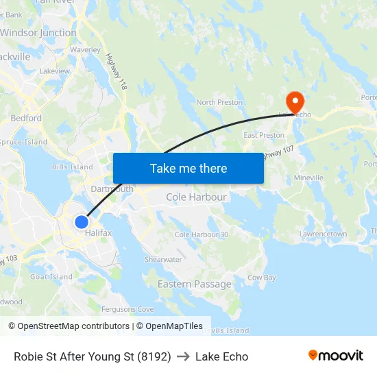 Robie St After Young St (8192) to Lake Echo map