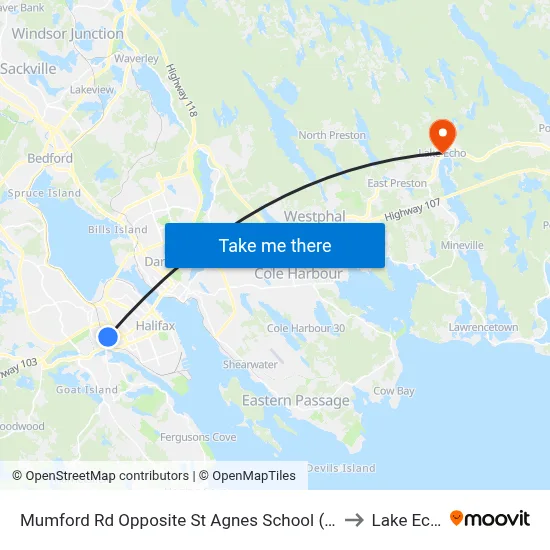 Mumford Rd Opposite St Agnes School (7283) to Lake Echo map