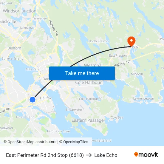 East Perimeter Rd 2nd Stop (6618) to Lake Echo map