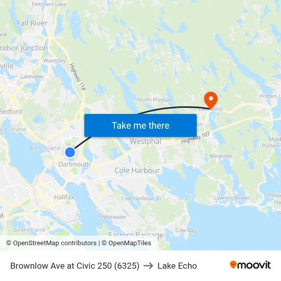Brownlow Ave at Civic 250 (6325) to Lake Echo map