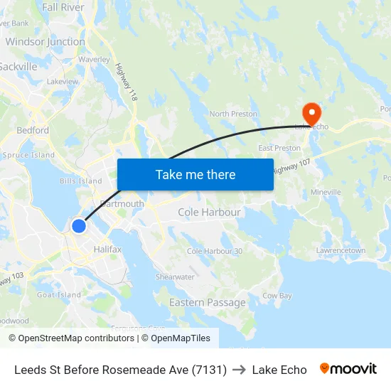 Leeds St Before Rosemeade Ave (7131) to Lake Echo map