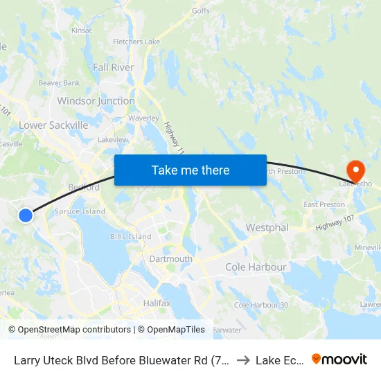 Larry Uteck Blvd Before Bluewater Rd (7014) to Lake Echo map