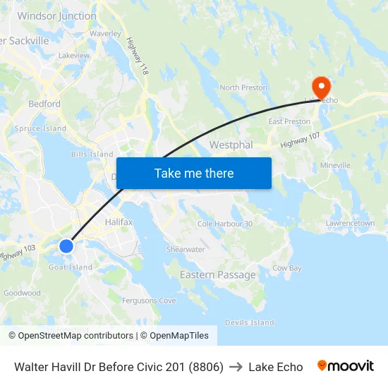 Walter Havill Dr Before Civic 201 (8806) to Lake Echo map