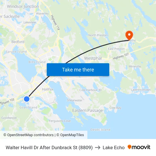 Walter Havill Dr After Dunbrack St (8809) to Lake Echo map