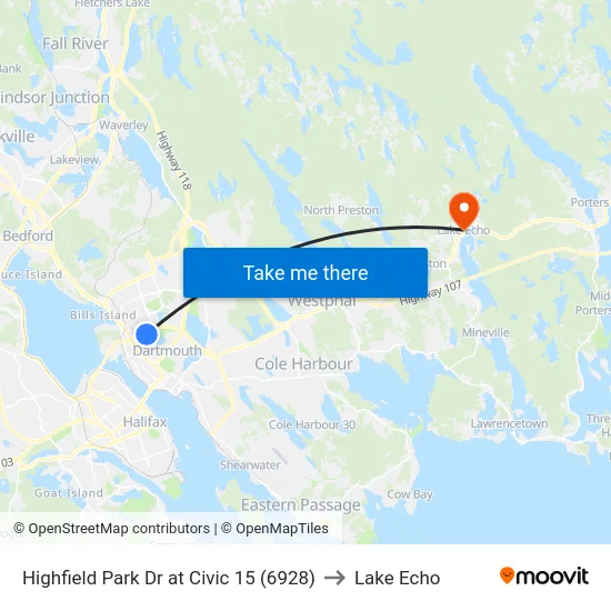 Highfield Park Dr at Civic 15 (6928) to Lake Echo map