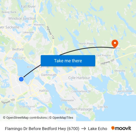 Flamingo Dr Before Bedford Hwy (6700) to Lake Echo map