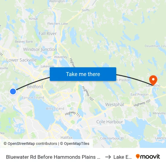 Bluewater Rd Before Hammonds Plains Rd (6622) to Lake Echo map