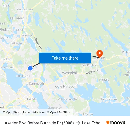 Akerley Blvd Before Burnside Dr (6008) to Lake Echo map