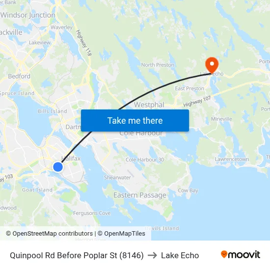 Quinpool Rd Before Poplar St (8146) to Lake Echo map