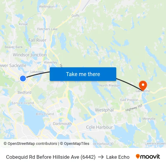 Cobequid Rd Before Hillside Ave (6442) to Lake Echo map