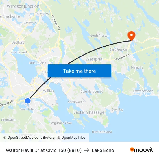 Walter Havill Dr at Civic 150 (8810) to Lake Echo map
