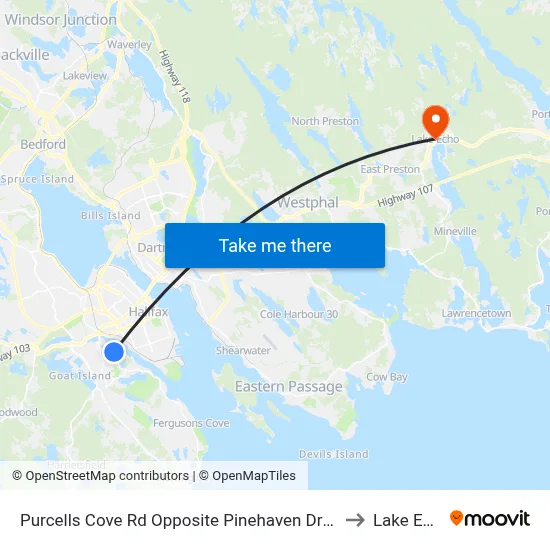 Purcells Cove Rd Opposite Pinehaven Dr (8100) to Lake Echo map