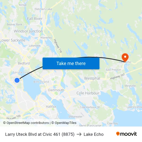 Larry Uteck Blvd at Civic 461 (8875) to Lake Echo map