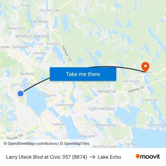 Larry Uteck Blvd at Civic 357 (8874) to Lake Echo map