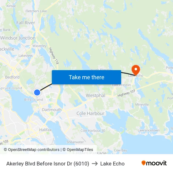 Akerley Blvd Before Isnor Dr (6010) to Lake Echo map