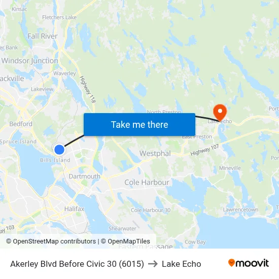 Akerley Blvd Before Civic 30 (6015) to Lake Echo map