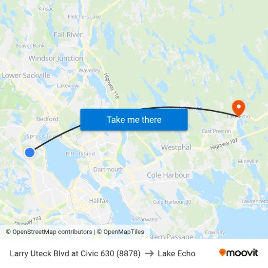 Larry Uteck Blvd at Civic 630 (8878) to Lake Echo map