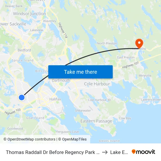 Thomas Raddall Dr Before Regency Park Dr (9088) to Lake Echo map