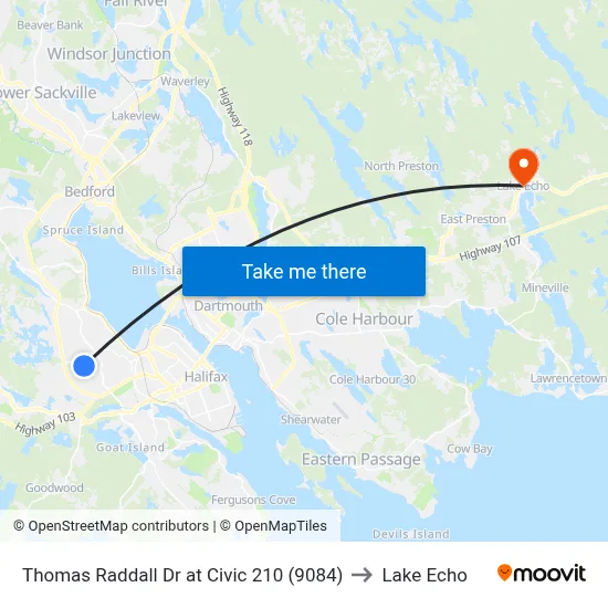 Thomas Raddall Dr at Civic 210 (9084) to Lake Echo map