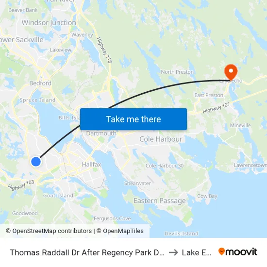 Thomas Raddall Dr After Regency Park Dr (9083) to Lake Echo map