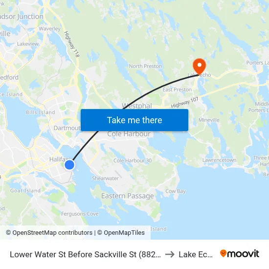 Lower Water St Before Sackville St (8821) to Lake Echo map