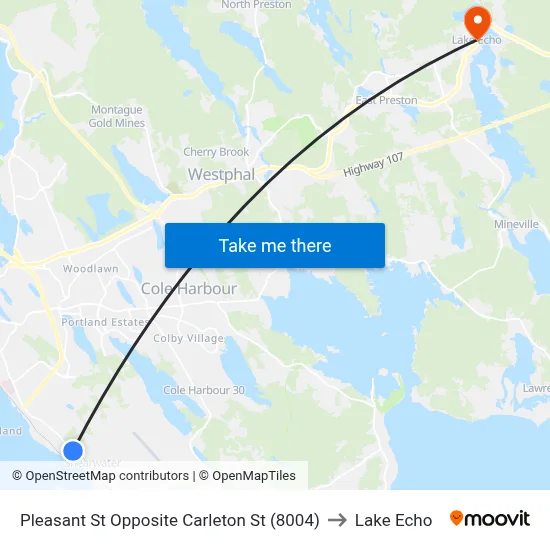 Pleasant St Opposite Carleton St (8004) to Lake Echo map