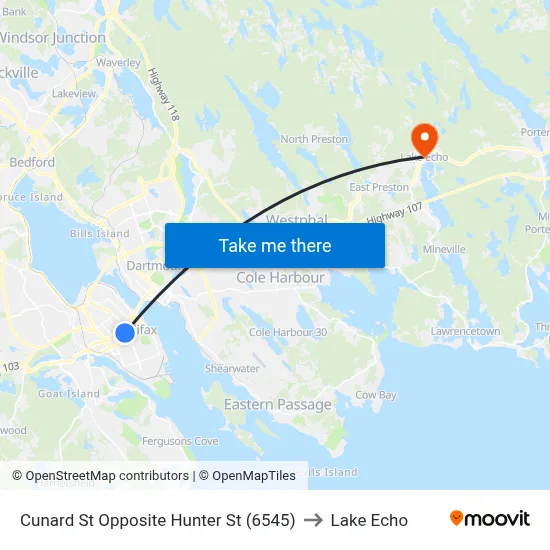 Cunard St Opposite Hunter St (6545) to Lake Echo map