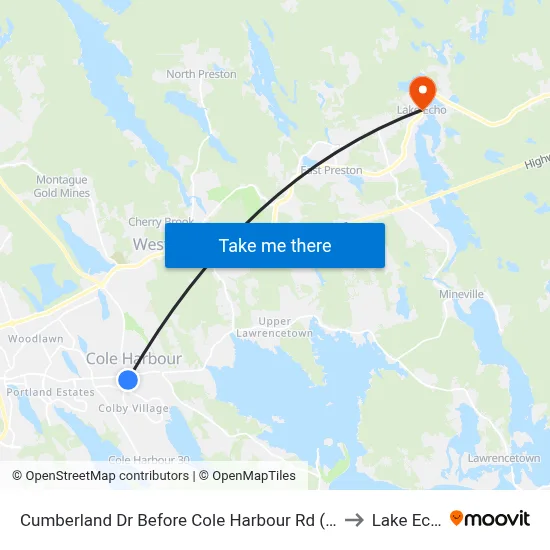 Cumberland Dr Before Cole Harbour Rd (6542) to Lake Echo map
