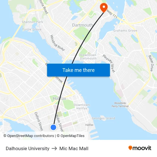 Dalhousie University to Mic Mac Mall map
