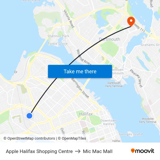 Apple Halifax Shopping Centre to Mic Mac Mall map