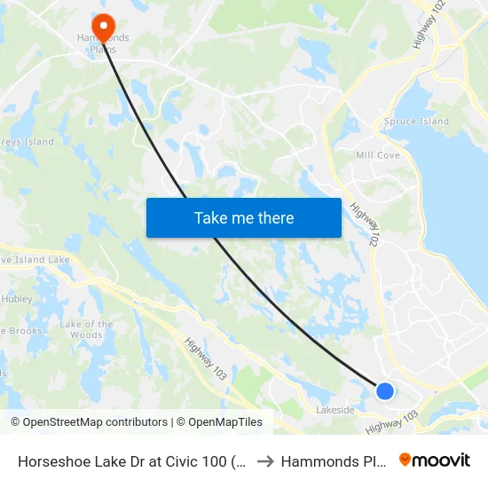 Horseshoe Lake Dr at Civic 100 (6155) to Hammonds Plains map
