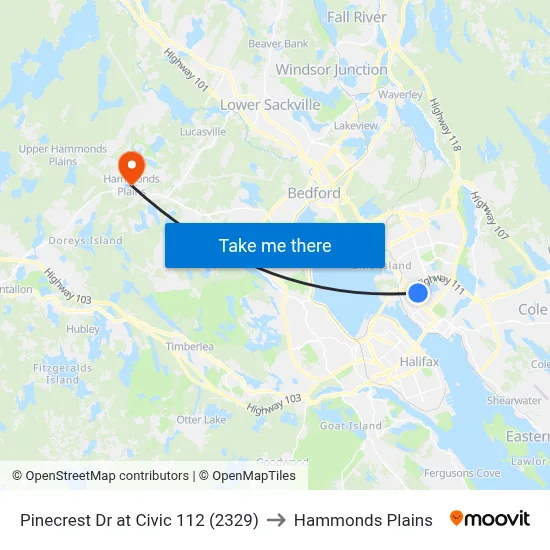 Pinecrest Dr at Civic 112 (2329) to Hammonds Plains map