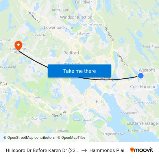 Hillsboro Dr Before Karen Dr (2331) to Hammonds Plains map