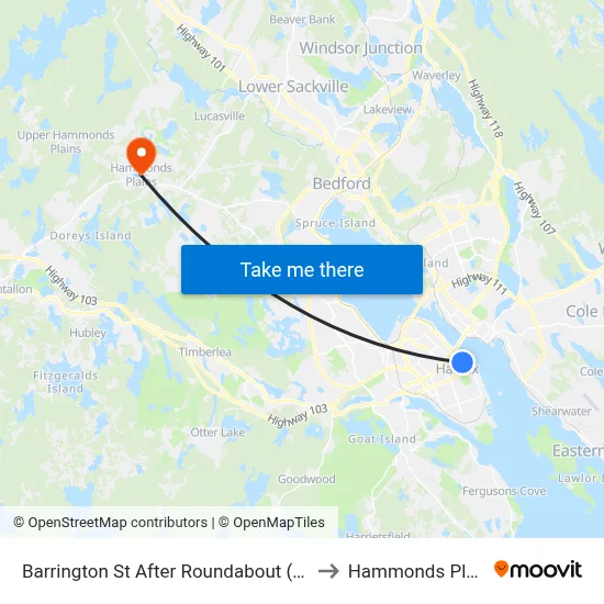 Barrington St After Roundabout (2344) to Hammonds Plains map