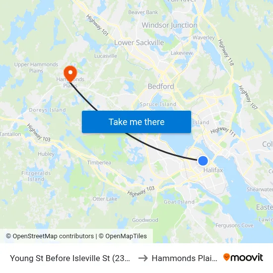 Young St Before Isleville St (2354) to Hammonds Plains map