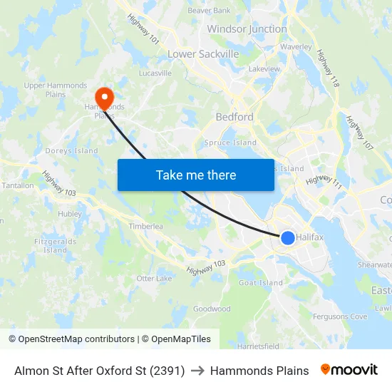 Almon St After Oxford St (2391) to Hammonds Plains map
