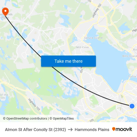 Almon St After Conolly St (2392) to Hammonds Plains map