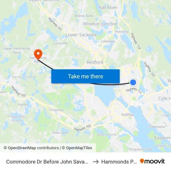 Commodore Dr Before John Savage (2357) to Hammonds Plains map