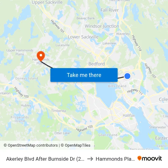 Akerley Blvd After Burnside Dr (2360) to Hammonds Plains map