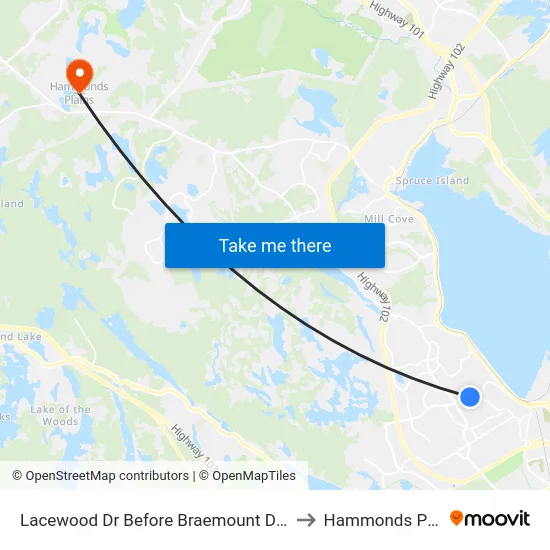 Lacewood Dr Before Braemount Dr (2361) to Hammonds Plains map