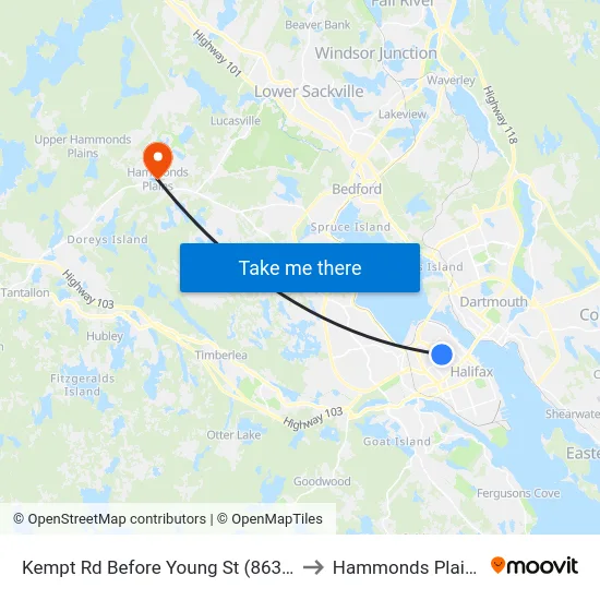 Kempt Rd Before Young St (8635) to Hammonds Plains map