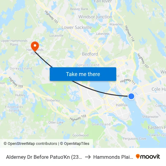 Alderney Dr Before Patuo'Kn (2359) to Hammonds Plains map