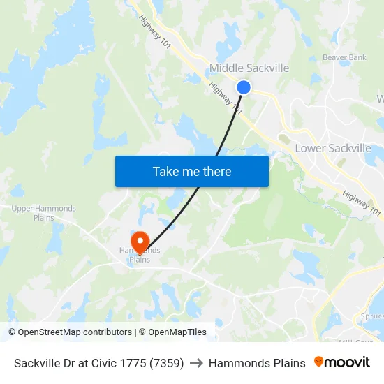 Sackville Dr at Civic 1775 (7359) to Hammonds Plains map