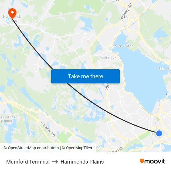 Mumford Terminal to Hammonds Plains map
