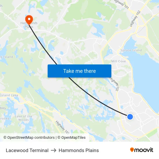 Lacewood Terminal to Hammonds Plains map