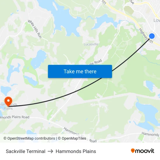Sackville Terminal to Hammonds Plains map