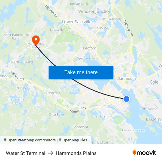 Water St Terminal to Hammonds Plains map